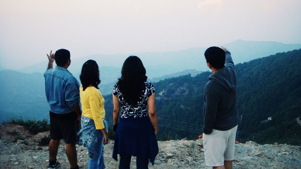 family sightseeing Himalayan town